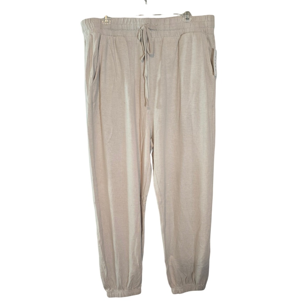 Risen Los Angeles Womens Soft Jogger Pants Oatmeal Beige‎ High Rise NWT 2X